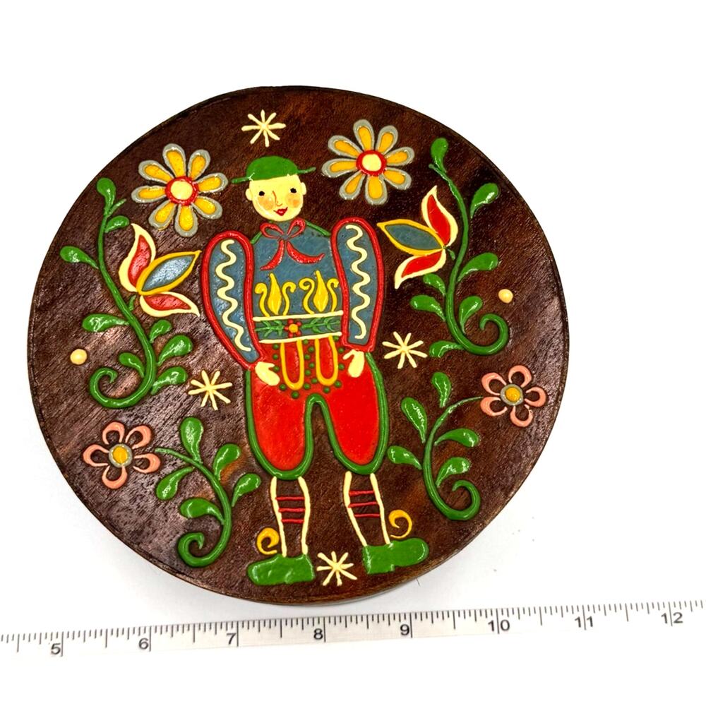 VTG 1980s Hand Painted Round Bentwood Bavarian Folk Art Box